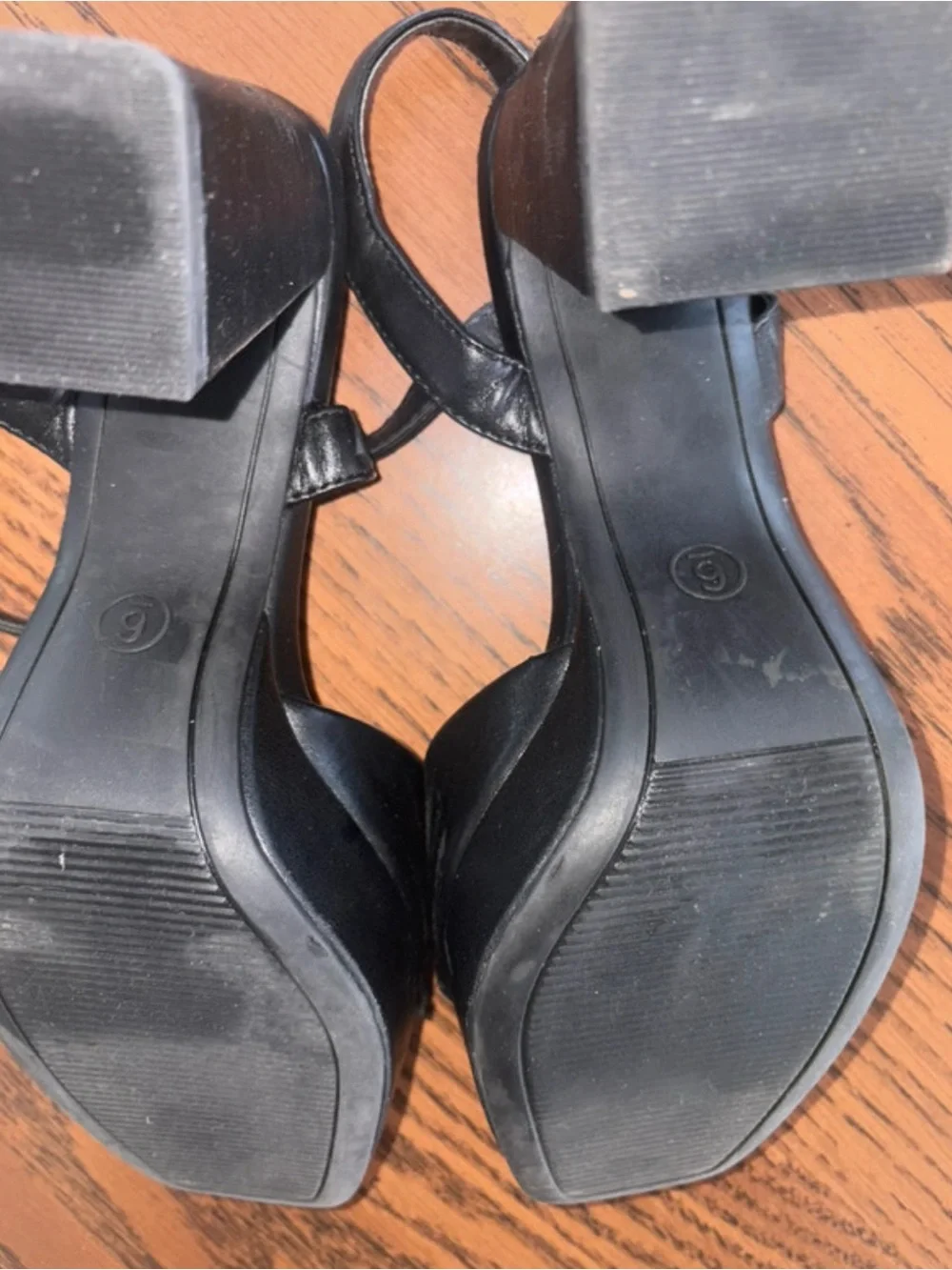 Black Platform Block Heel Sandals with Ankle Strap - Picture 6 of 6